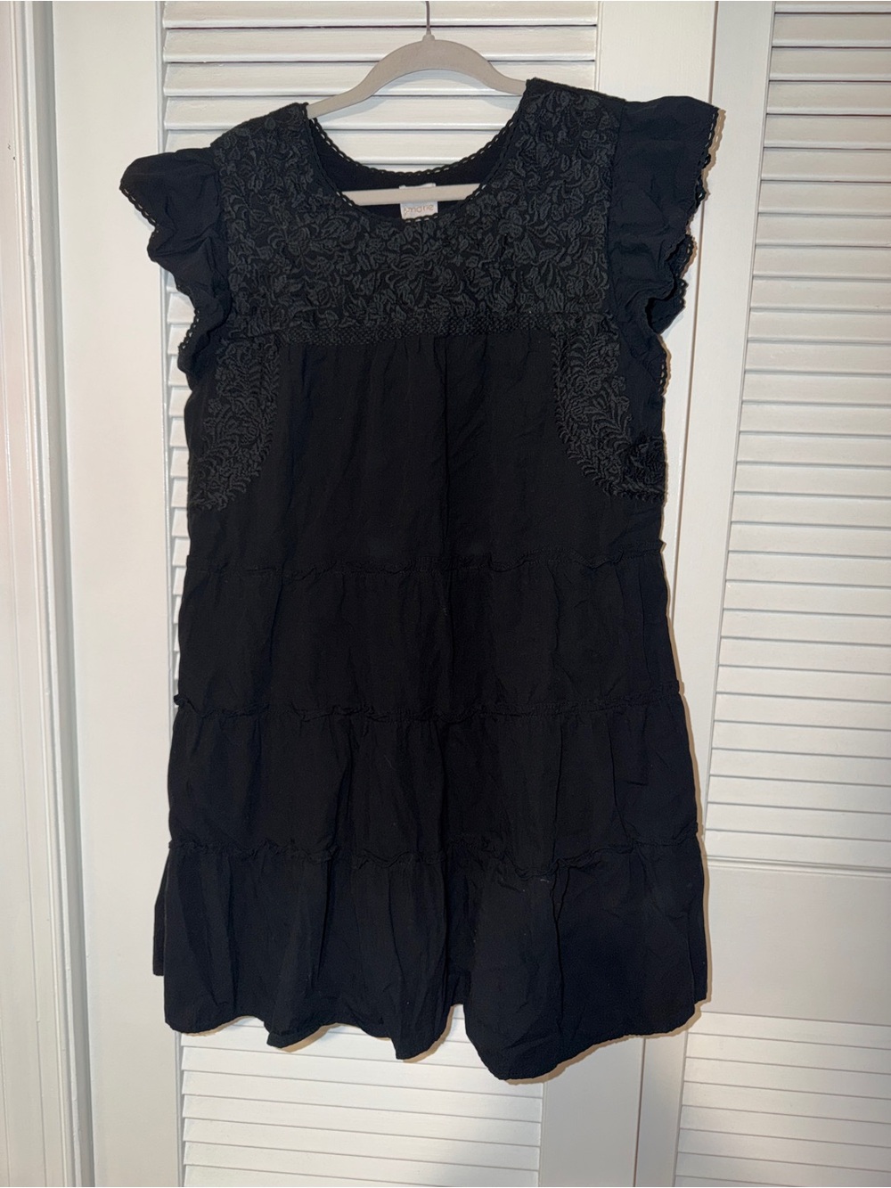Black Embroidered Ruffle-Sleeve Dress